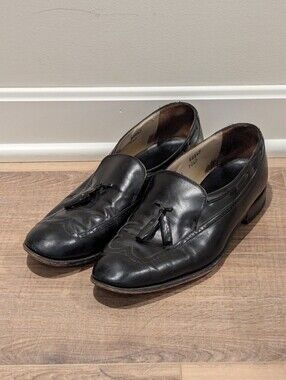 Johnston & Murphy Tassel Loafers Mens 9.5 D Black Leather USA Dress Shoes